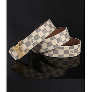 Thắt lưng nam LV đẹp, thời trang - Mặt vàng ( Dây trắng ) - Hàng Hiệu