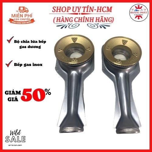 Bộ điếu bếp gas chia lửa bếp ga gồm 2 chiếc điếu 2 cái sen đồng thau men vàng chia lửa