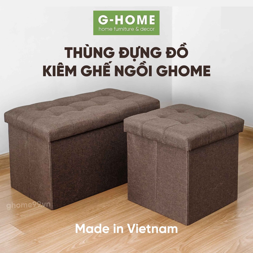 Thùng vải đựng đồ Ghome kiêm ghế ngồi khung gỗ nhân tạo bọc vải chắc chắn, tiện lợi TV04