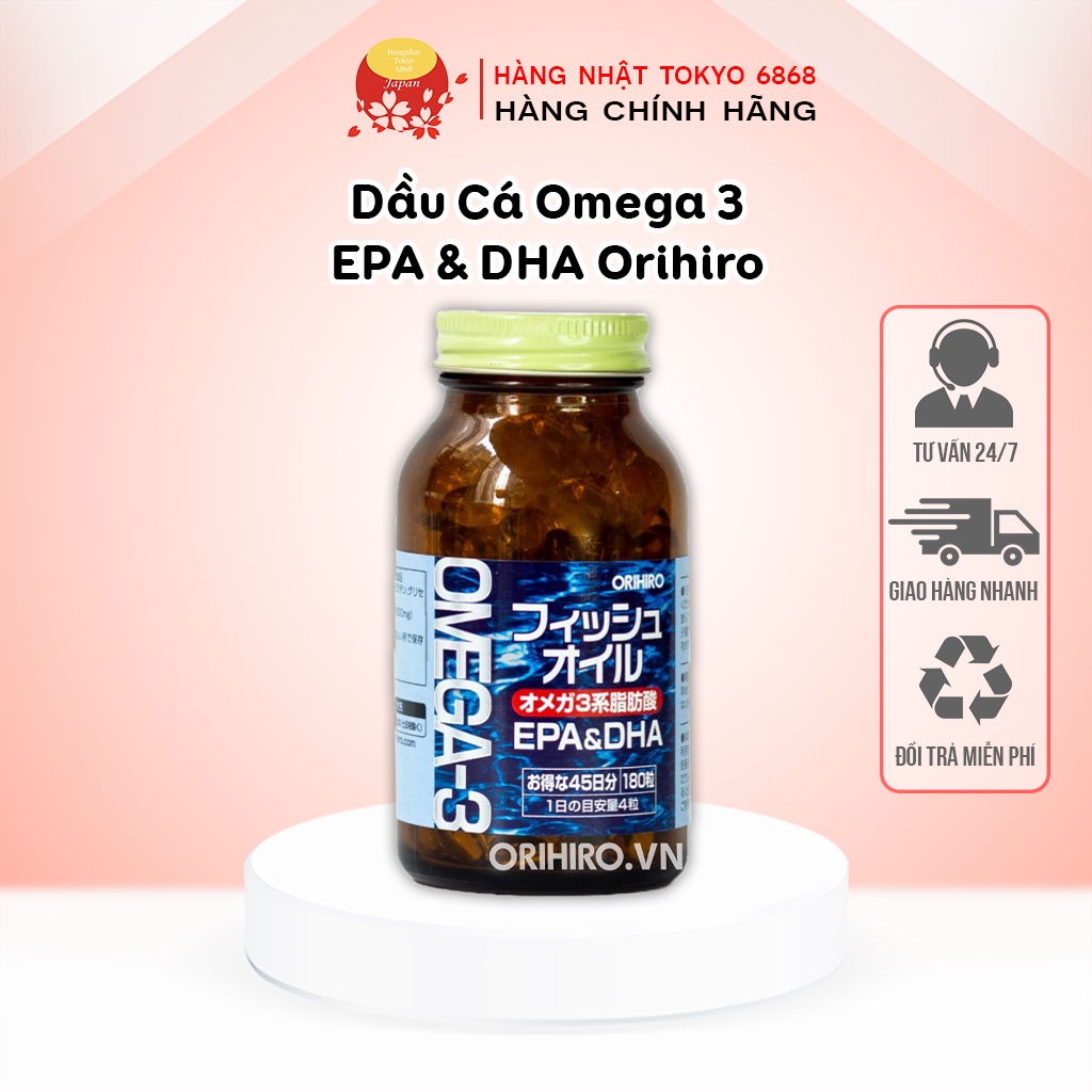 Dầu Cá Omega 3 EPA &amp; DHA Orihiro Nhật Bản Hộp 180 viên ( Hàng Chính Hãng )