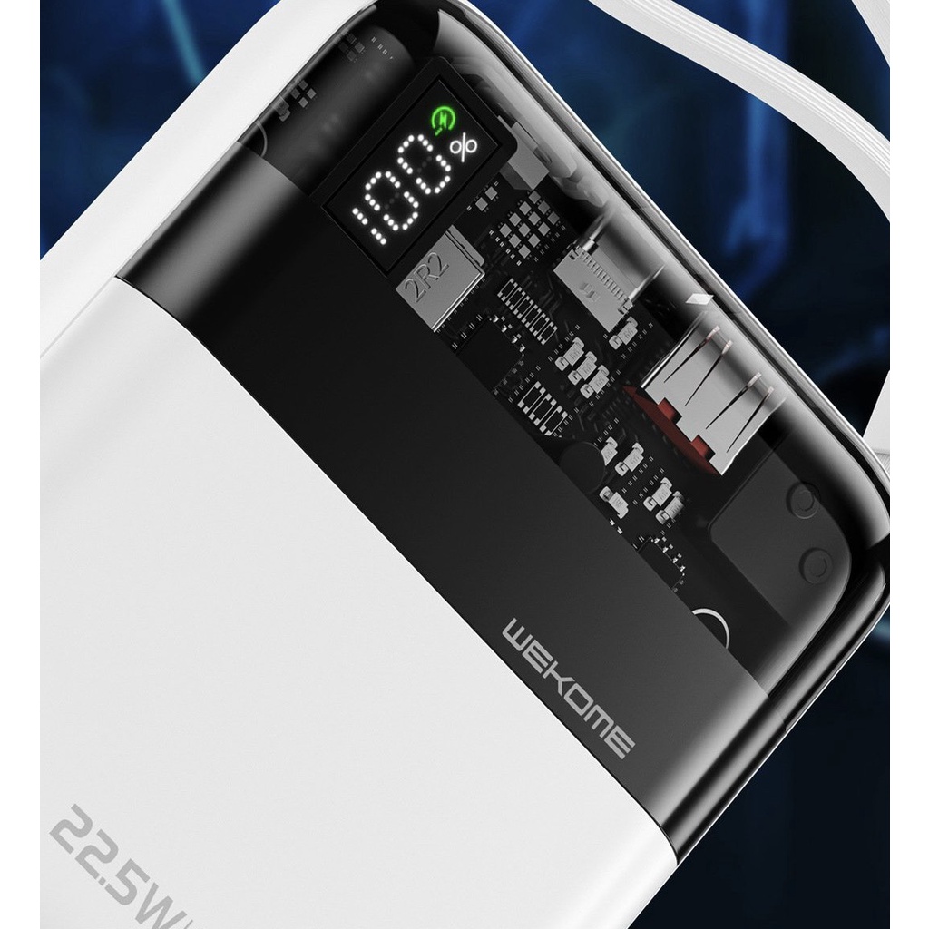 Sạc Dự Phòng Đa Năng 10000mAh WEKOME WP-309 - Tích Hợp 2 Cáp Sạc Nhanh TypeC &amp; iP - Hỗ Trợ Sạc Nhanh Lên Đên 22,5W