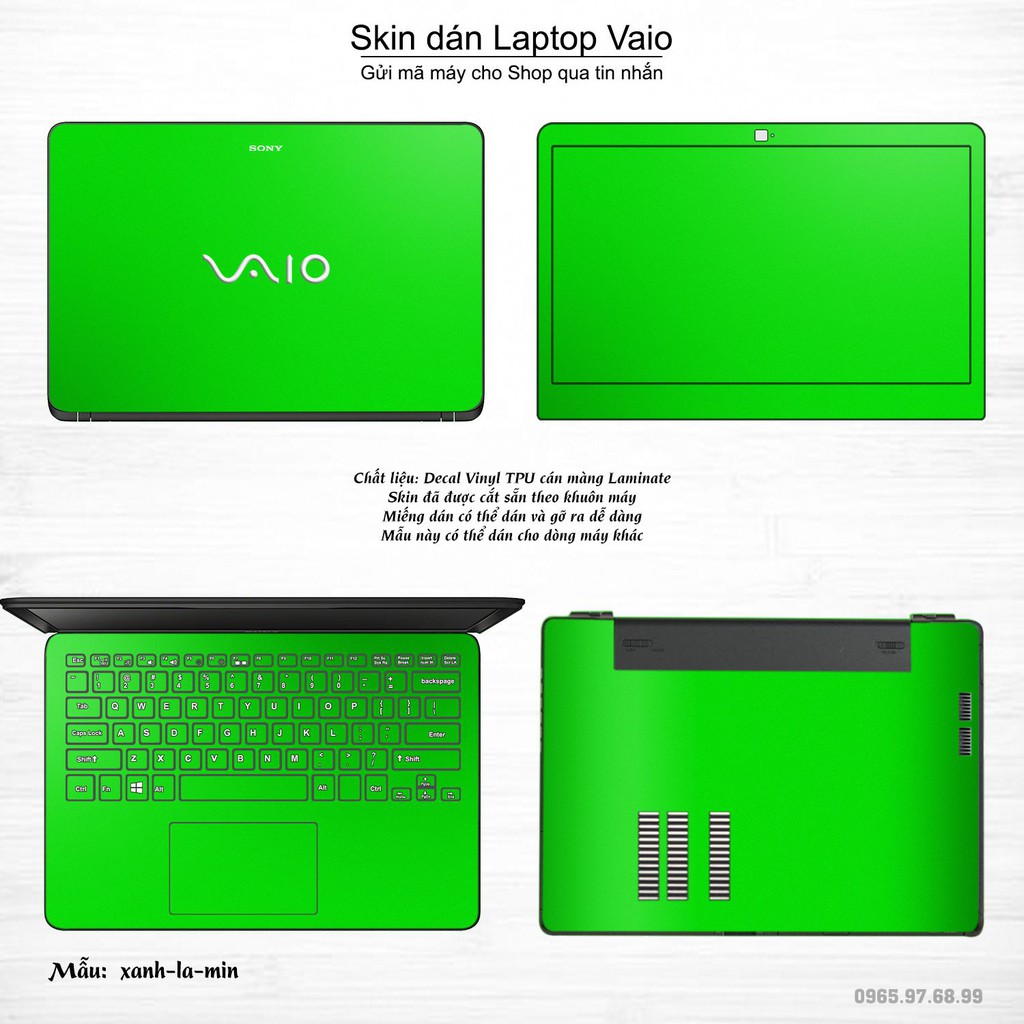 Skin dán Laptop Sony Vaio màu xanh lá mịn (inbox mã máy cho Shop)