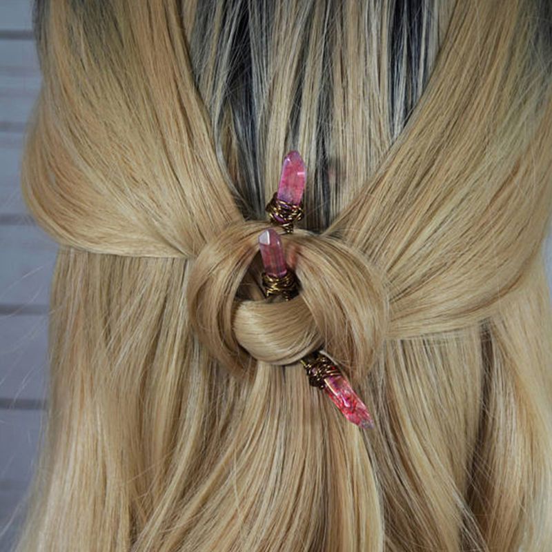 Kẹp Chữ U Pha Lê Màu Gradient Phong Cách Boho Dành Cho Cô Dâu