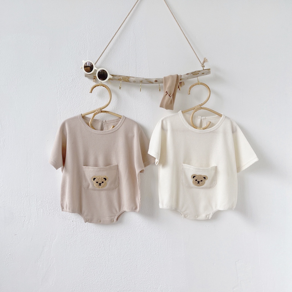 Áo Liền Quần Tay Cánh Dơi In Hình Gấu Dễ Thương Thời Trang Mùa Hè Cho Bé Sơ Sinh