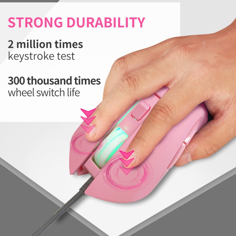 Chuột chơi game 2400dpi hình thỏ màu hồng dễ thương có đèn led nền