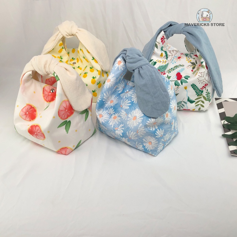 Túi Vải Canvas Đựng Hộp Cơm Trưa Tai Thỏ Dễ Thương Phong Cách Nhật Bản