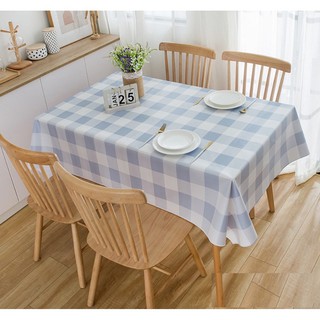 Khăn trải bàn ăn không thấm nước ô vuông caro trắng xanh dương