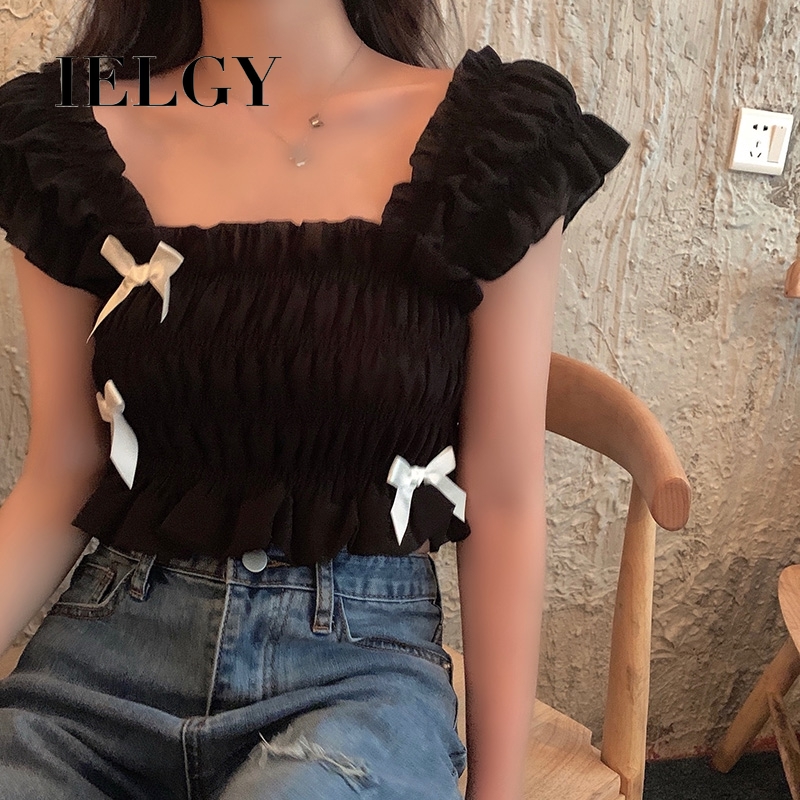 Áo IELGY màu trơn phối nơ thời trang gợi cảm dành cho nữ