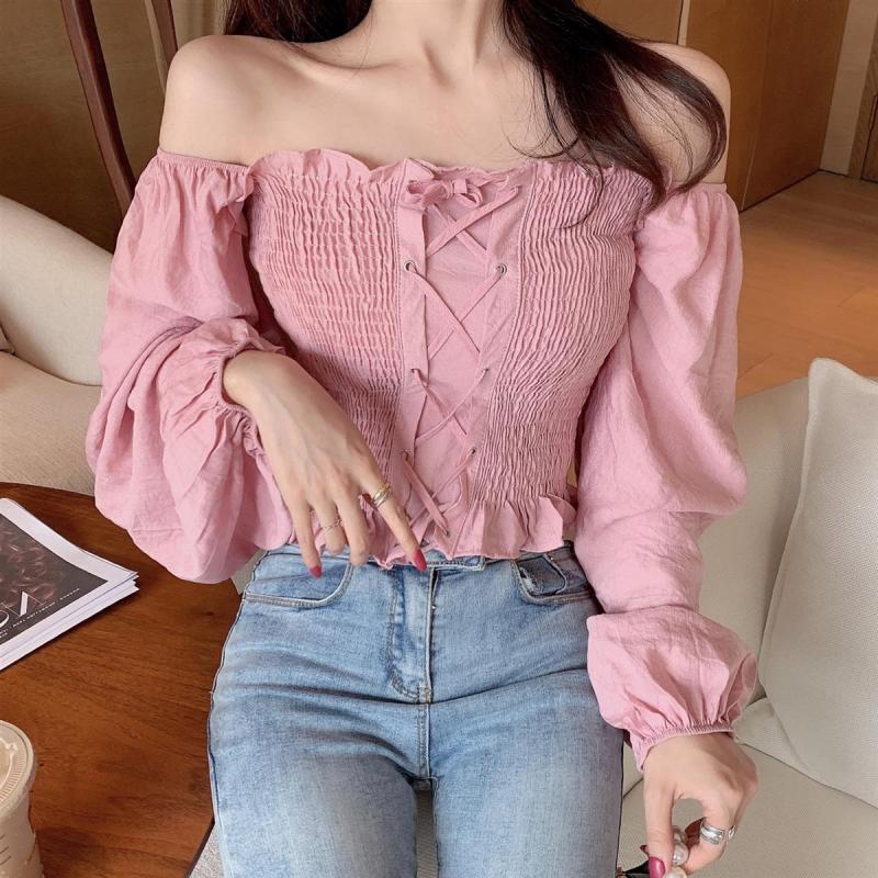 Áo sơ mi dài tay trễ vai thiết kế ngọt ngào thời trang dành cho nữ