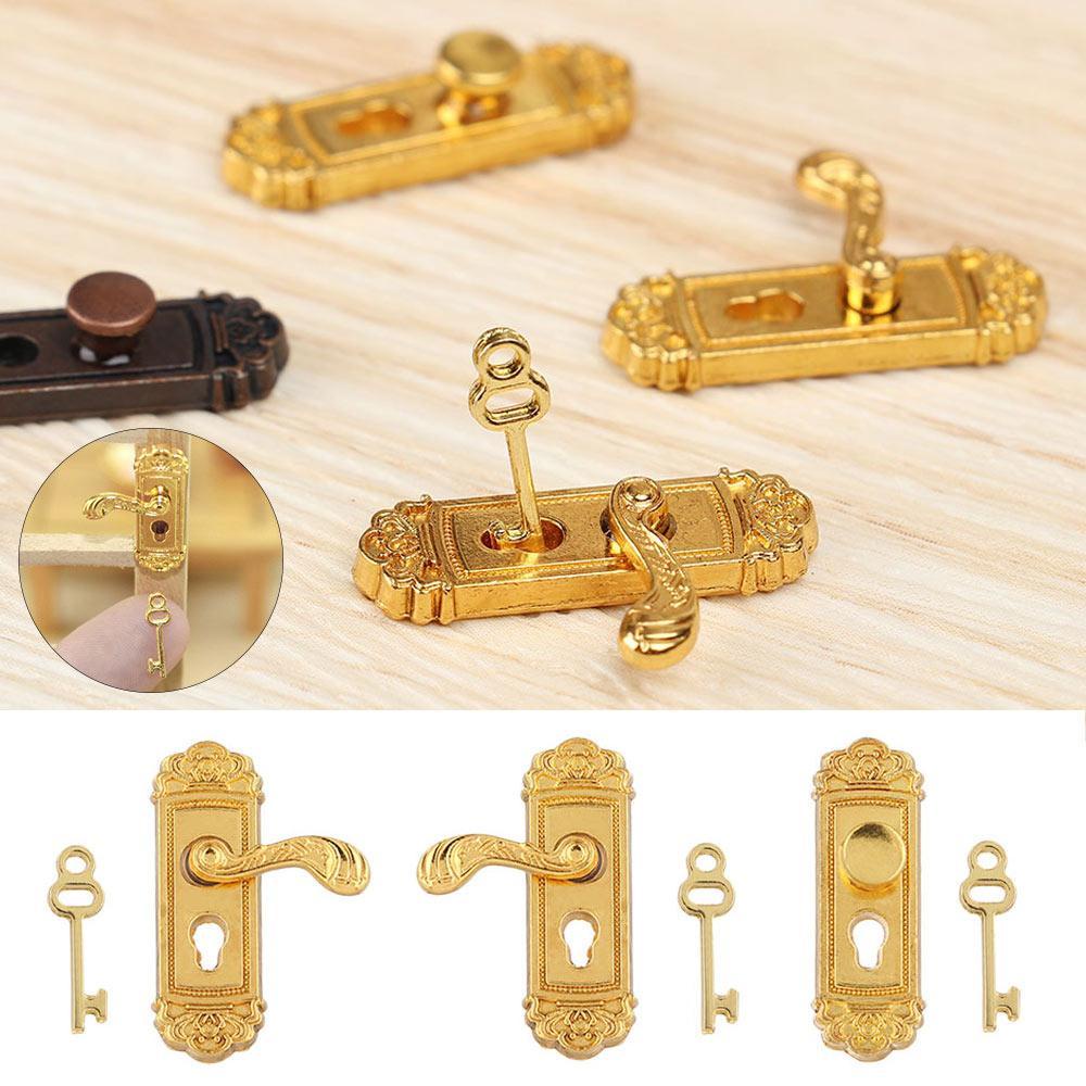 RAINBOW Bộ Ổ Khóa Và Chìa Khóa Kiểu Cổ Điển Bằng Đồng Thau Tỉ Lệ 1 / 12 Trang Trí Nhà Bú