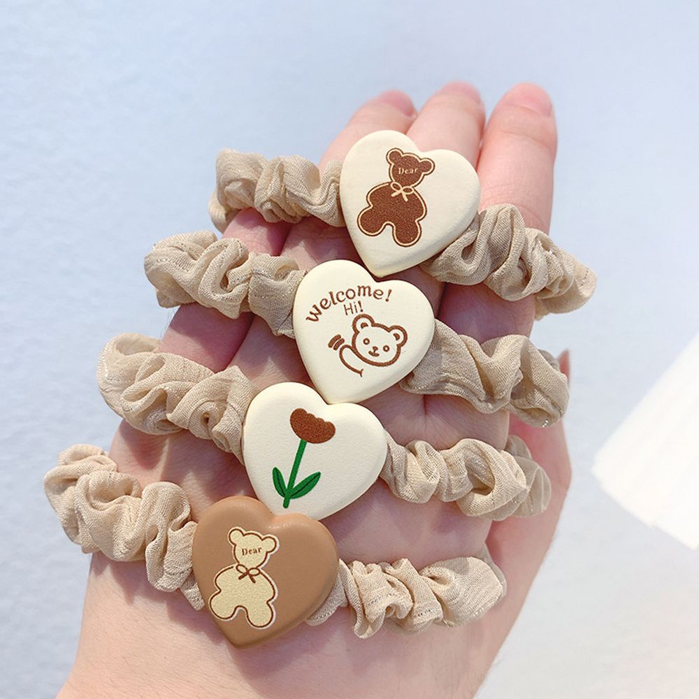 Dây Cột Tóc Co Giãn Họa Tiết Trái Tim / Hoa / Gấu Dễ Thương Cho Nữ Giá Đỡ