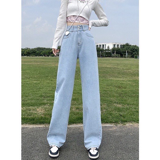 Quần jean bò ống suông rộng xuông nữ jeans cạp cao style jeanhot_123 ms02