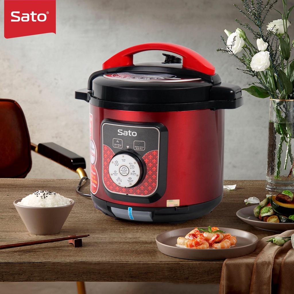 Nồi áp suất đa năng Sato 6AS029 6.0L đa chức năng nấu cơm, nấu cháo, hầm, ninh súp, giữ ấm, làm sữa chua