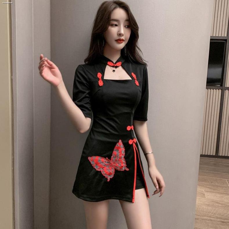 ◊﹉❍Hộp đêm váy mỏng và che bụng yếm sườn xám sexy hở lưng quần áo làm việc ban đêm của phụ nữ hộp đêm '