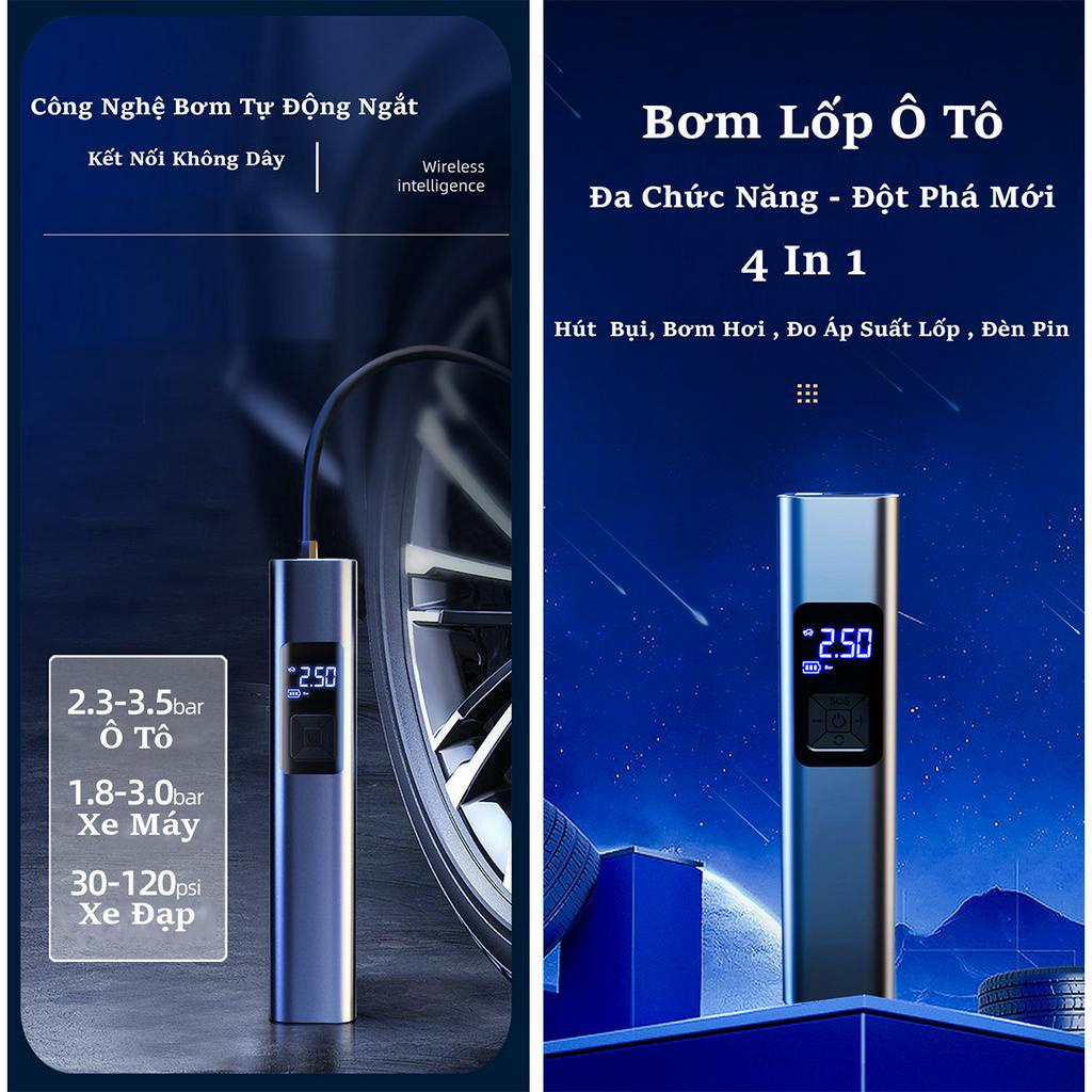 Bơm Lốp Ô Tô C250, Bơm Lốp 4in1 - Máy Hút Bụi - Chuyên Dụng - Đo Áp Suất Lốp - Đèn Pin, Bảo Hành 12 Tháng - Lỗi 1 Đổi 1