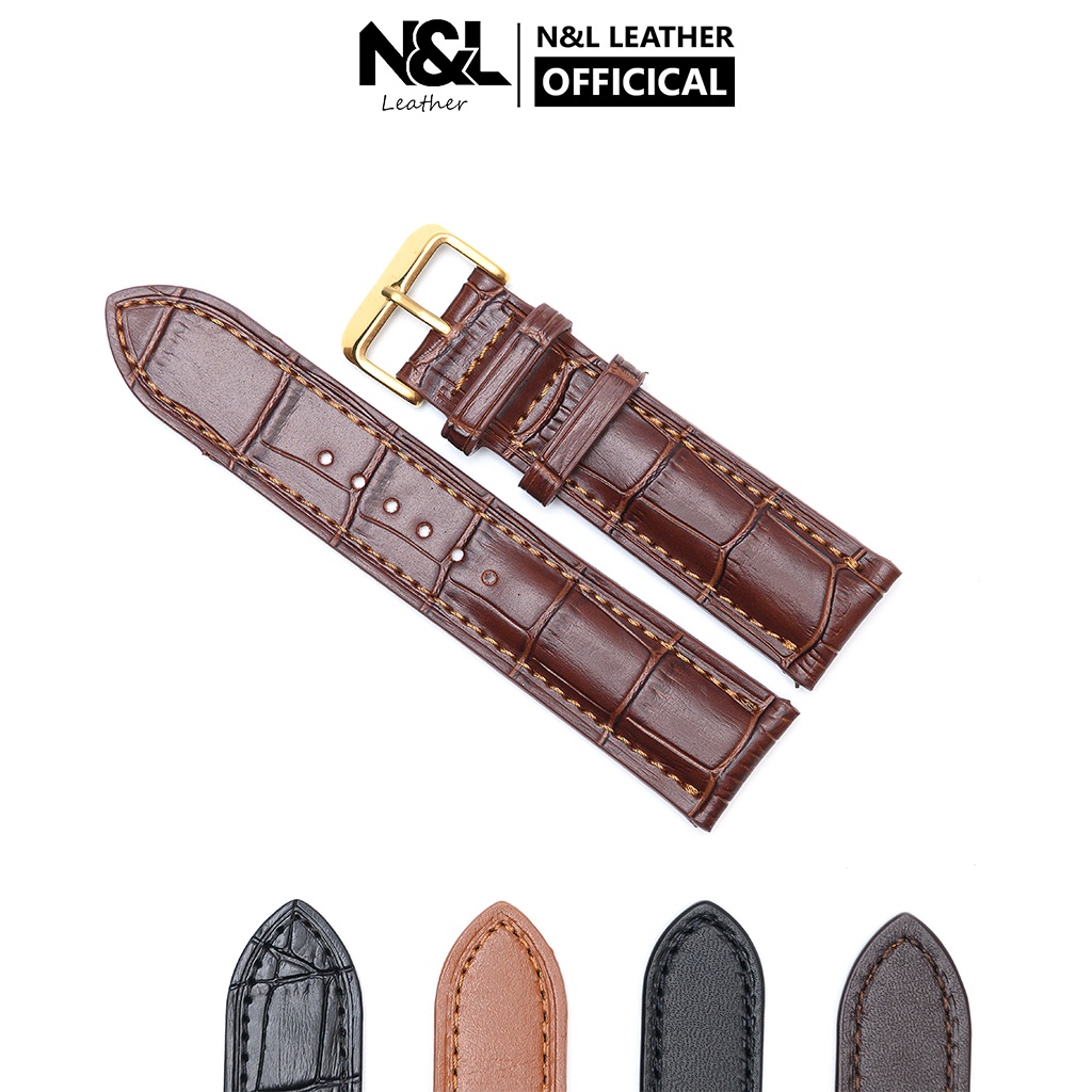Dây Đồng Hồ Nam Da Cá Sấu Đốt Tre Khâu Tay Thủ Công N&L Leather Size 18mm, 20mm, 22mm, 24mm