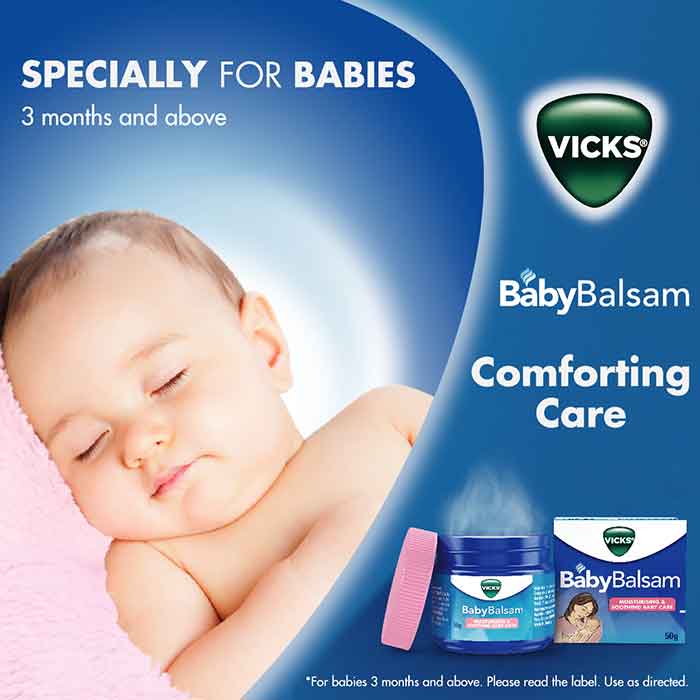 Dầu bôi ấm ngực cho bé Vicks Baby Balsam 50g (từ 03 tháng đến 5 tuổi) Exp 08/2024