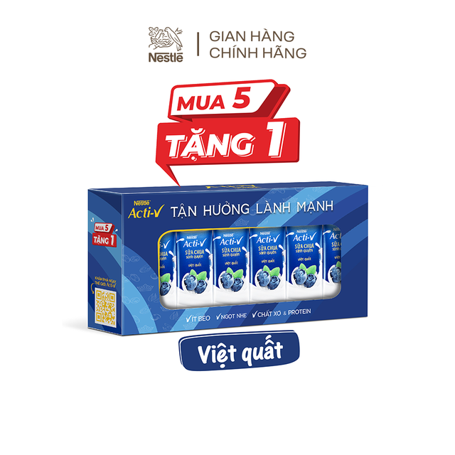 [Mua 5 tặng 1] Bộ 6 hộp Sữa Chua Sánh Quyện Nestlé Acti-V vị Việt quất 180ml/hộp