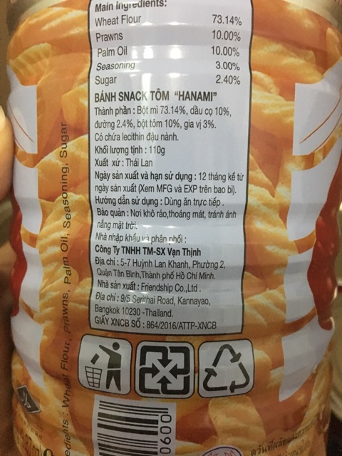 Bánh snack tôm Hanami Thái Lan 110g