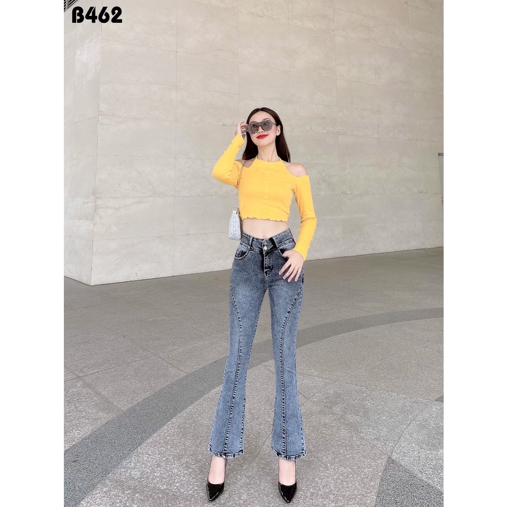 Quần jean nữ loe xám đen hai nít gân co giãn dày dặn B462