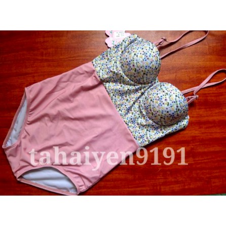 Bikini liền thân hoa nhí phối hồng chất thun lạnh