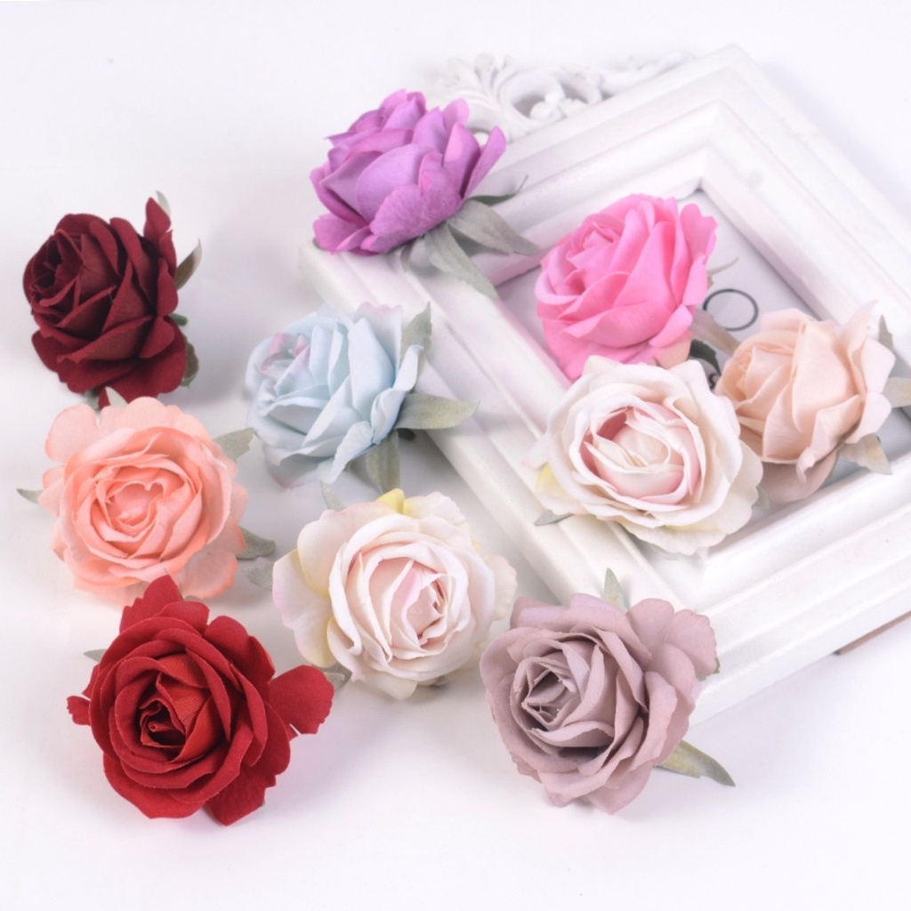 (9cm)Đầu bông hồng mỹ thuật hàn quôc ,đầu bông hồng lụa trứng cao cấp