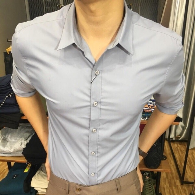 ÁO SƠ MI LỤA THÁI KHÔNG NHĂN - XÁM NHẠT | BigBuy360 - bigbuy360.vn