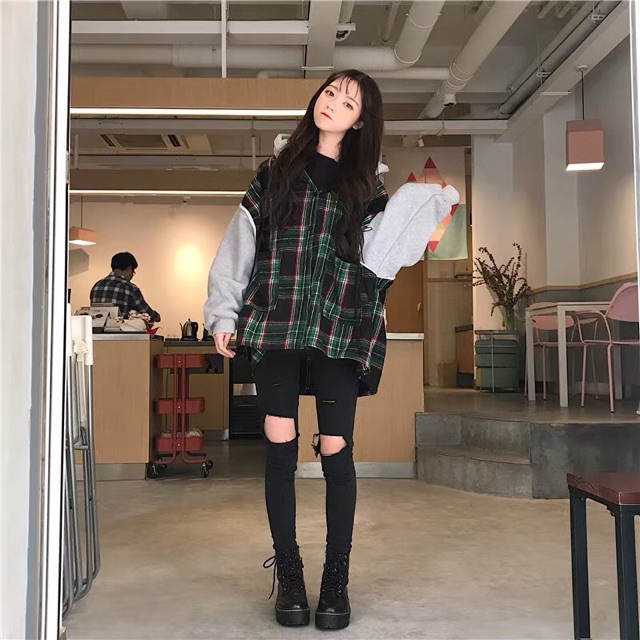 Áo khoác nỉ caro ulzzang