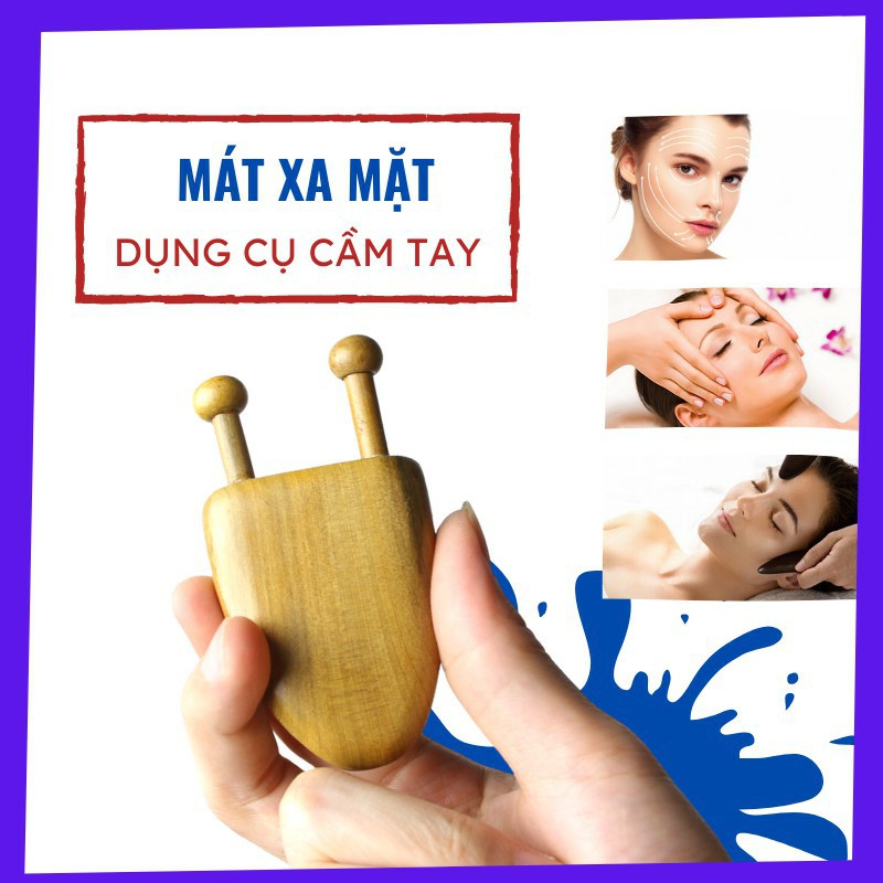 Dụng cụ massageFREESHIPDụng cụ mát xa mặt cầm tay bằng gỗ