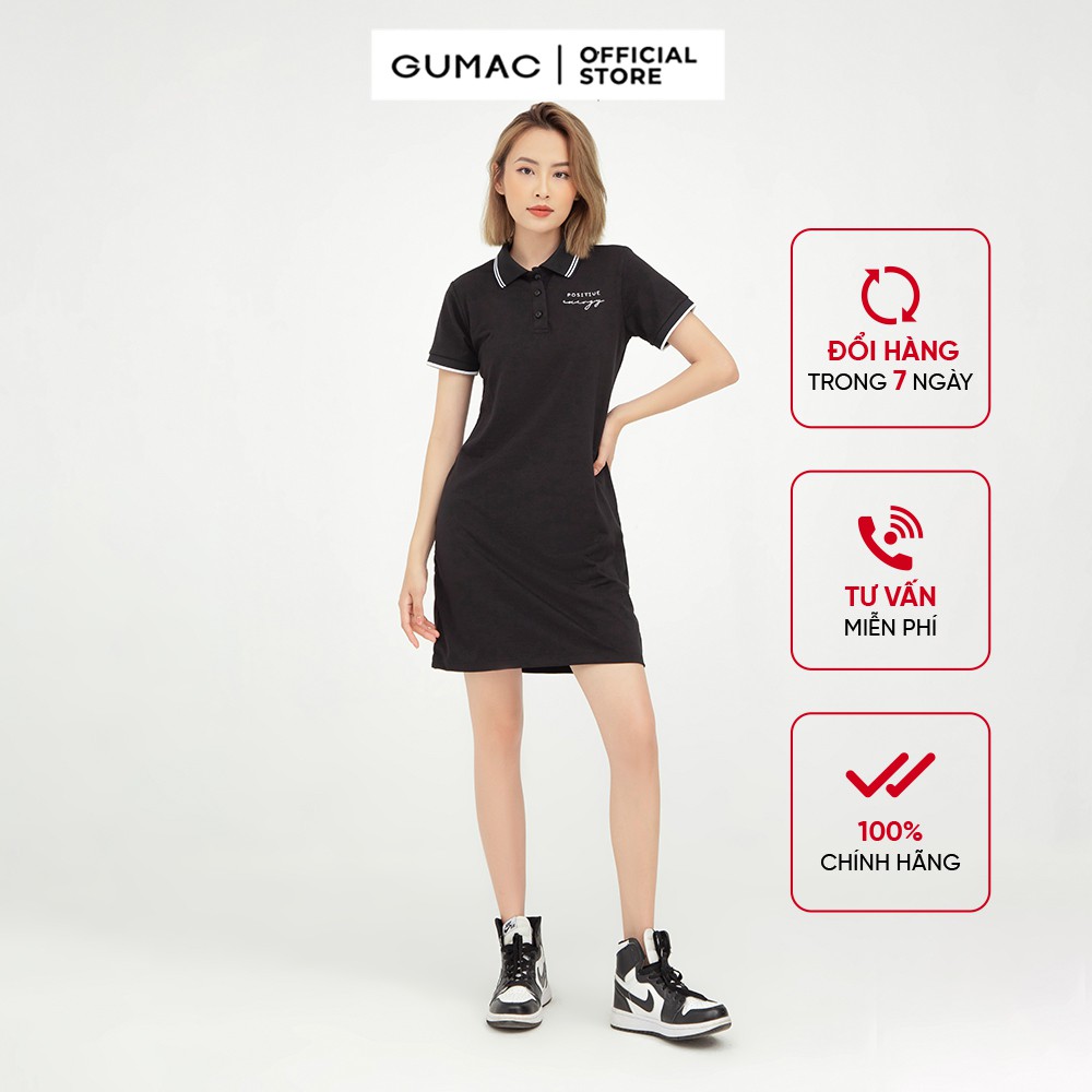 Đầm polo nữ thêu positive GUMAC dáng basic nhiều màu DC09034