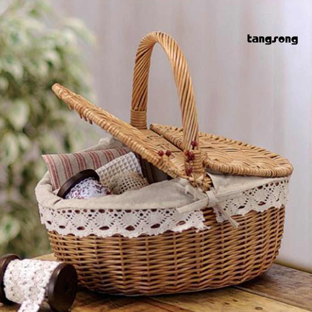 Giỏ Mây Đan Có Tay Cầm Đựng Trái Cây / Thức Ăn Đi Dã Ngoại Tiện Dụng