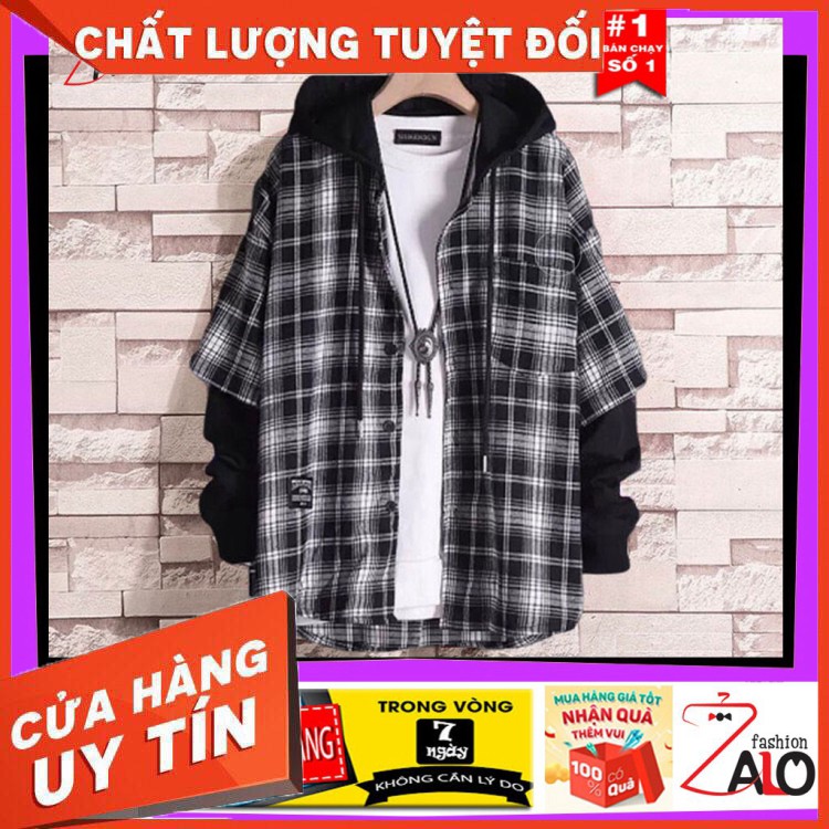 HÀNG NHẬP KHẨU -  Áo Khoác Sơ Mi Caro Nam Nữ FLANNEL Caro Có Mũ Trùm Đầu Unisex - Hàng Nhập Khẩu