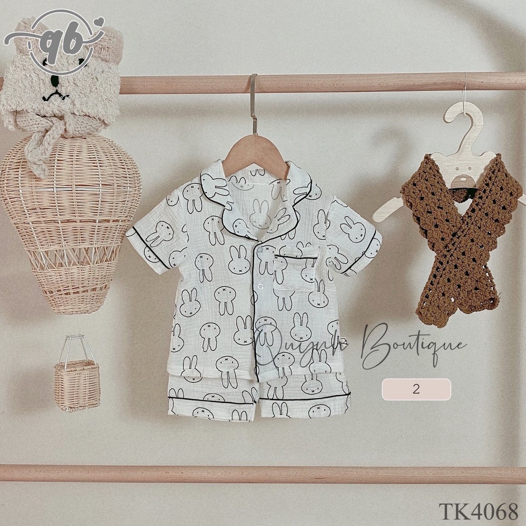 Quần áo trẻ em Quỳnh Boutique Set bộ pijama họa tiết ngắn tay cho bé