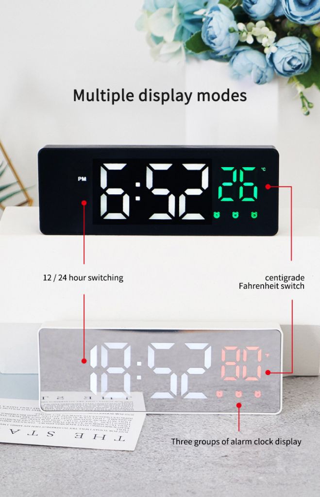 ✨Siêu lửa Tik Tok cùng phong cách✨LED Đồng hồ báo thức điện tử có màn hình đèn led đa chức năng Đồng Hồ Báo Thức Điện Tử Tráng Gương Có Đèn Led Cho Bé