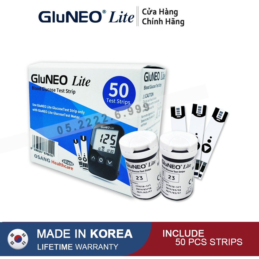 Que thử đường huyết GluNeo Lite Hộp 25 / 50 que + Tặng Kim Chích Máu ( Date dài )