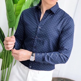 Sơ mi nam họa tiết chấm bi cao cấp form ôm dáng công sở hàn quốc