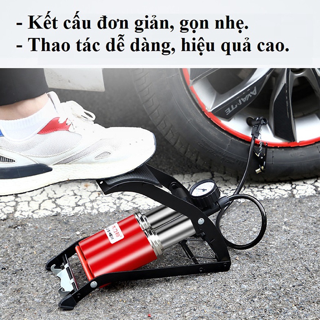 Bơm Đạp Chân Mini 1 Piston Nhỏ Gọn - Bơm Ô Tô Xe Máy Và Xe Đạp Cần Thiết Cho Mọi Gia Đình