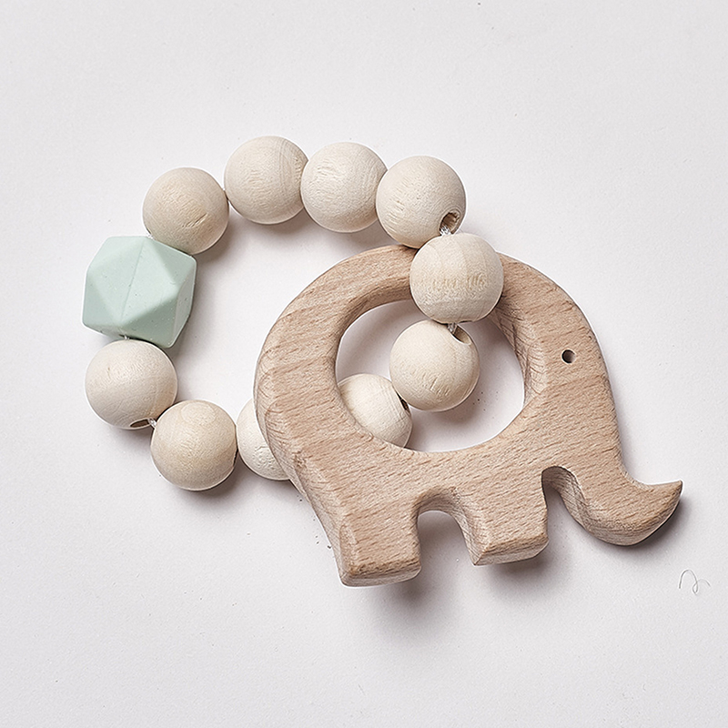 Bnvn 12# Wooden Rattle Beech Bear Hand Teething Ring Baby Rattles Play Stroller Toy Bnvv