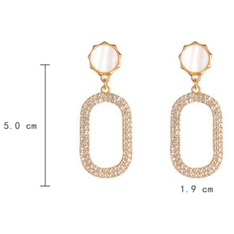 Khuyên Tai Tròn Thả Mặt Bầu Dục Rỗng Đính Đá Thời Trang Cho Nữ