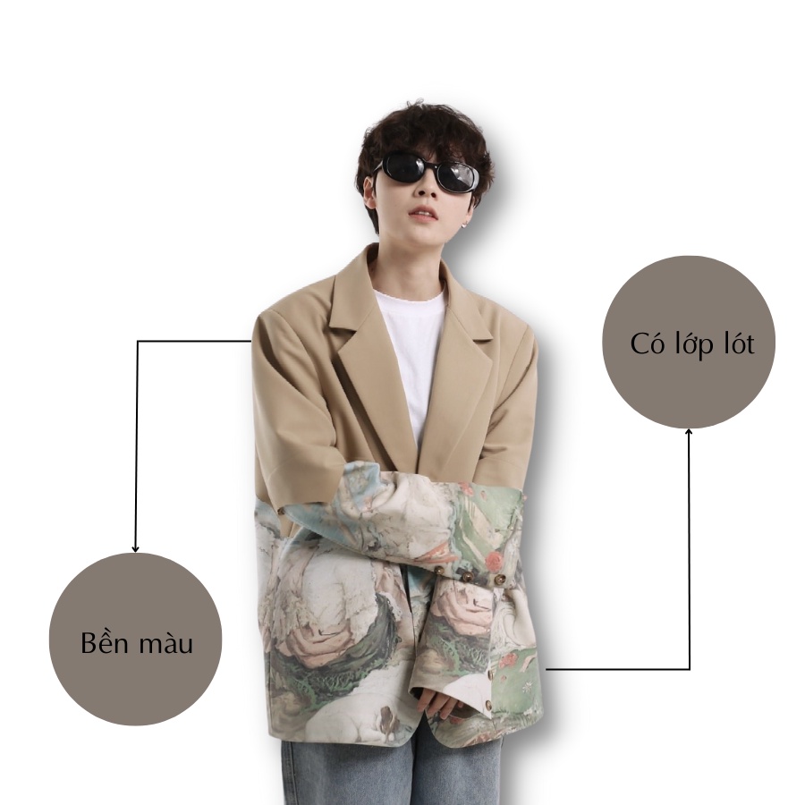 Áo Khoác  Blazer Nam  phối thân họa tiết phong cách Hàn Quốc NTC A023