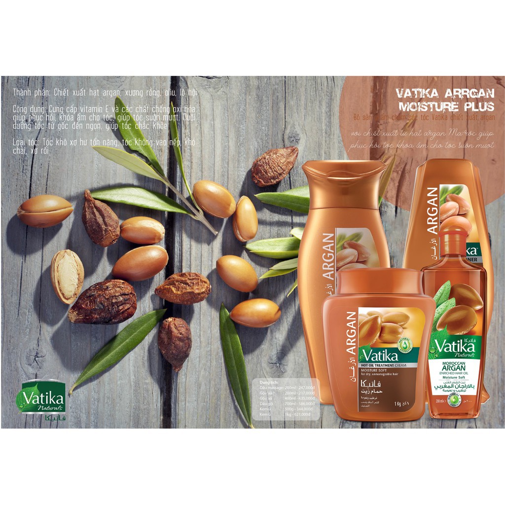 Dầu gội Vatika Argan Shampoo – Moisture Soft dưỡng tóc ẩm mềm mượt 400ml