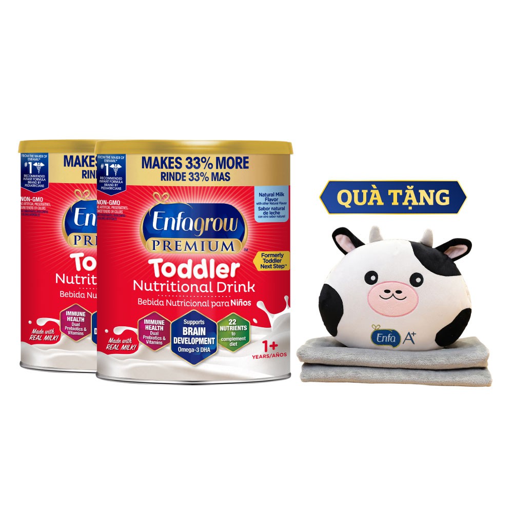 [Tặng Bộ Mền Gối Bò Sữa] Bộ 2 lon Sữa Bột Enfagrow Premium Toddler Hương Tự Nhiên 907g