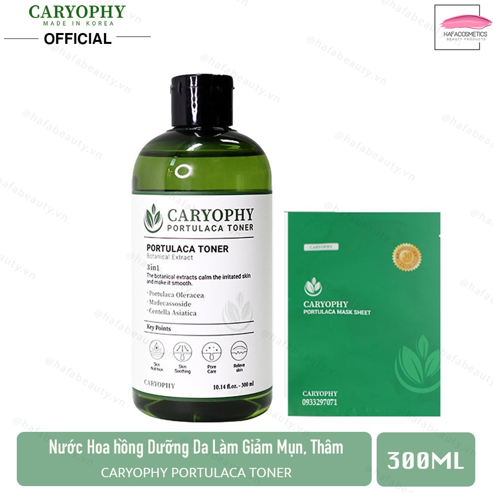 Nước hoa hồng giảm mụn thâm Caryophy Portulaca Toner 300ml + Tặng 1 Mặt nạ dưỡng da giảm mụn Caryophy