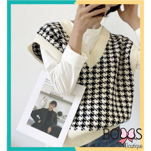 Áo gile nữ len cổ chữ V không tay màu sắc vintage phong cách Hàn Quốc [GZZ] | BigBuy360 - bigbuy360.vn