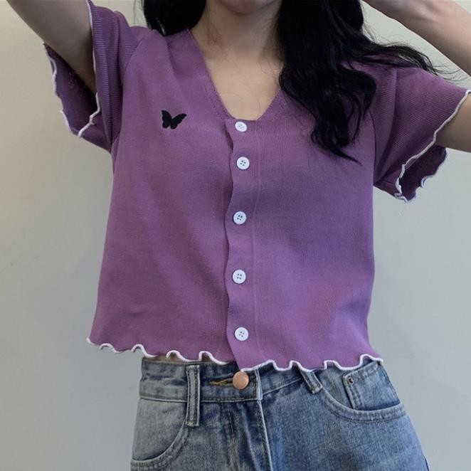 Áo croptop áo kiểu nữ tiểu thư đẹp tay ngắn cổ V màu trắng đen xanh điệu đà sang chảnh thời trang bánh bèo 2020 Đẹp