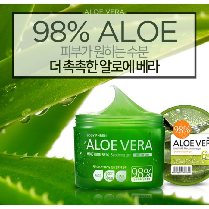 [Hàng mới về] Gel dưỡng ẩm Kwailnara 98% Aloe Vera Moisture Real Soothing dành cho mặt cơ thể tay và tóc 500ml [sunflower1968]