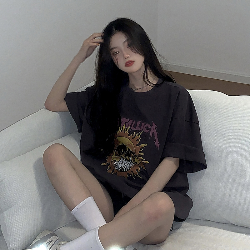 Áo thun cổ tròn in họa tiết phong cách Hàn Quốc sành điệu