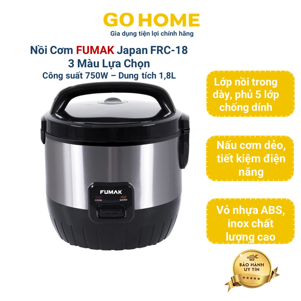 Nồi Cơm Điện Fumak Nhật Bản Chính Hãng, 3 Màu Bạc Đỏ, Đồng, Dung Tích 1.8L, Bảo hành 18 tháng
