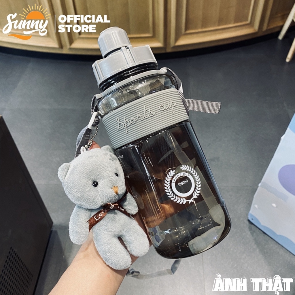 Bình nước thể thao tặng Sticker có ống hút, dây đeo, chia vạch nhắc nhở ( Dung tích 600ml / 1L / 1,5L / 2L) BN6