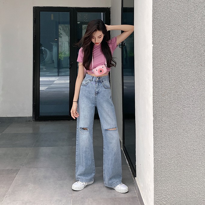 Quần Jeans Baggy Lưng Cao Ống Suông, Quần Jeans Baggy Nữ Ống Rộng, Quần Jeans Baggy Nữ Cạp Cao Ống Rộng